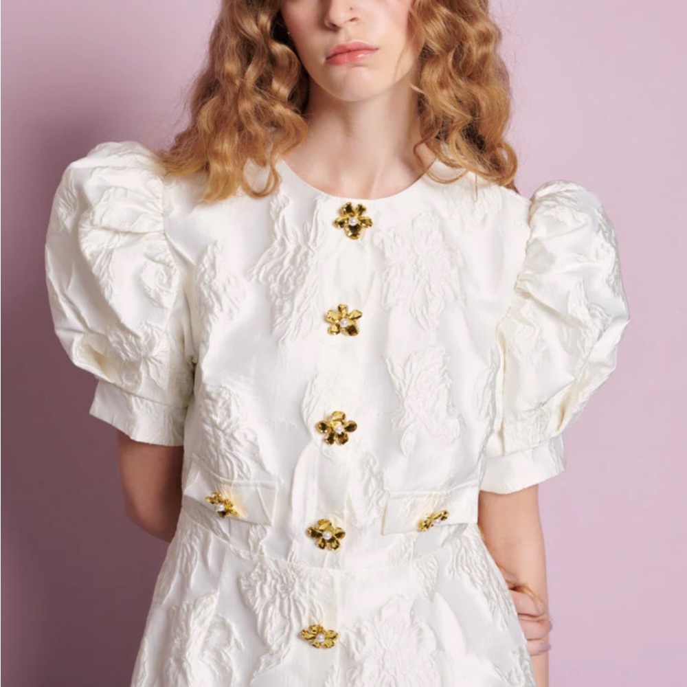 NWT Sister Jane Anenome Dress - Elegant White Dress with Gold Accents